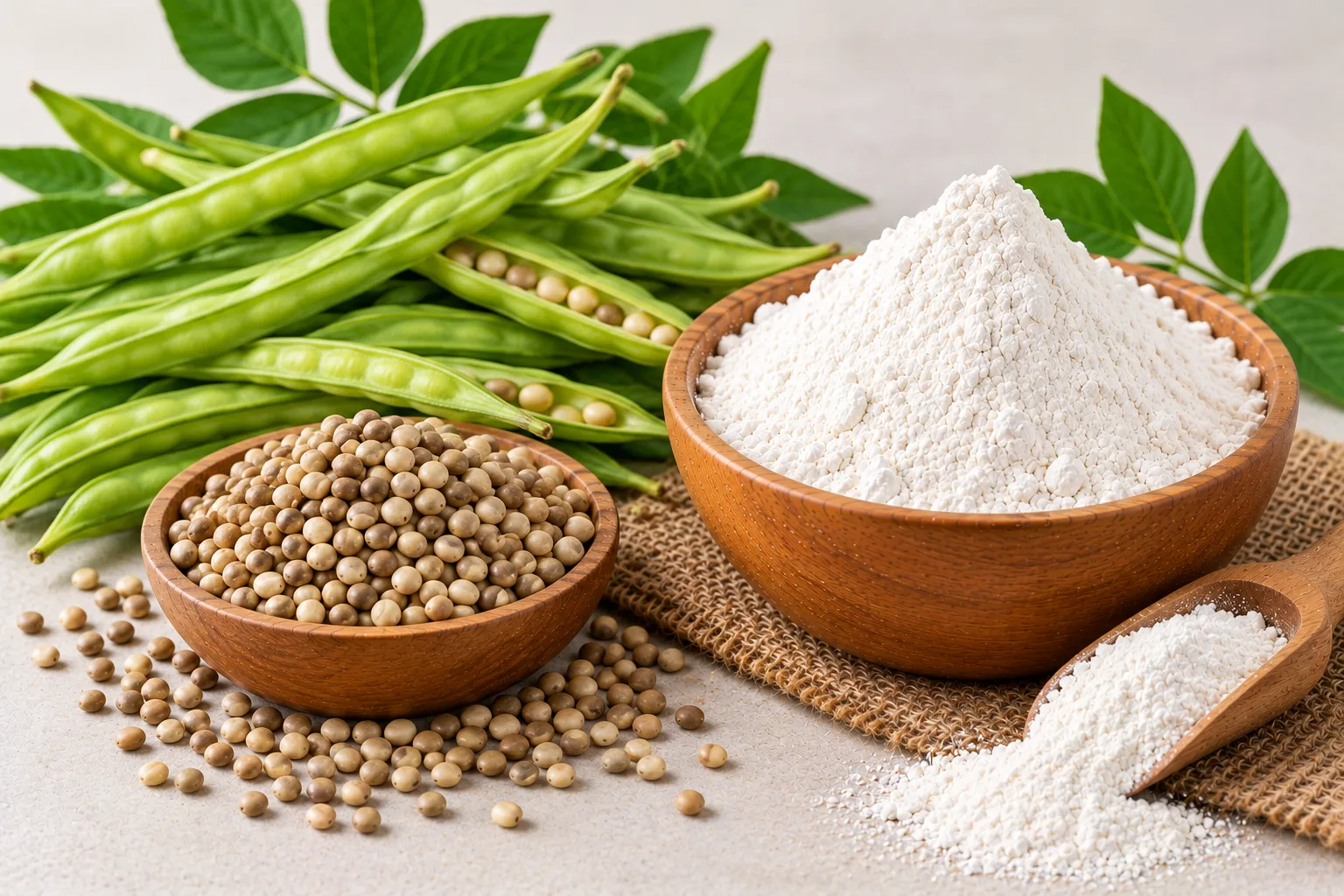 Bowl of organic guar gum powder