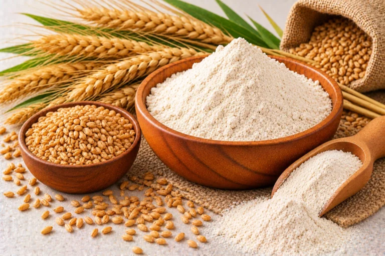 Organic wheat flour with wheat grains